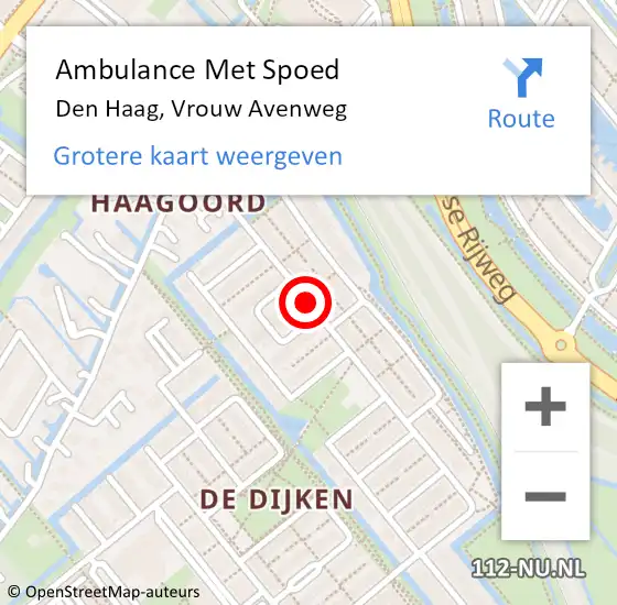 Locatie op kaart van de 112 melding: Ambulance Met Spoed Naar Den Haag, Vrouw Avenweg op 22 oktober 2017 19:39