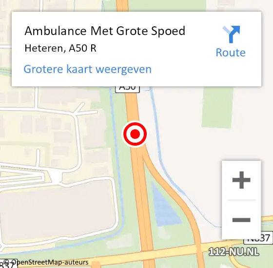 Locatie op kaart van de 112 melding: Ambulance Met Grote Spoed Naar Heteren, A50 R hectometerpaal: 158,6 op 23 oktober 2017 08:51