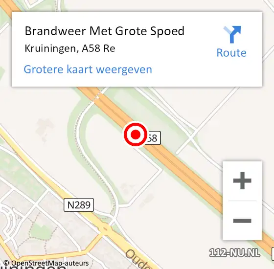 Locatie op kaart van de 112 melding: Brandweer Met Grote Spoed Naar Kruiningen, A58 R hectometerpaal: 135,5 op 23 oktober 2017 13:04