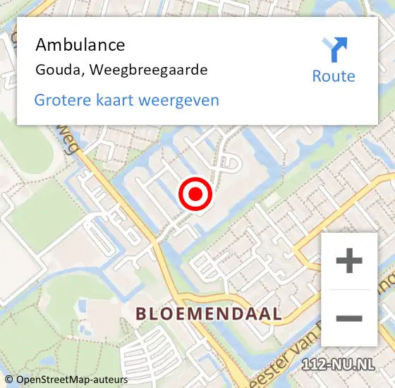 Locatie op kaart van de 112 melding: Ambulance Gouda, Weegbreegaarde op 23 oktober 2017 14:02