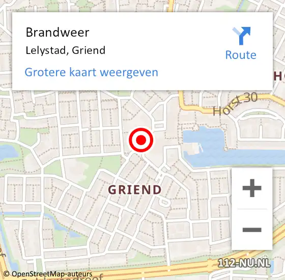 Locatie op kaart van de 112 melding: Brandweer Lelystad, Griend op 23 oktober 2017 15:12
