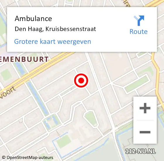 Locatie op kaart van de 112 melding: Ambulance Den Haag, Kruisbessenstraat op 23 oktober 2017 16:32