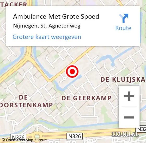Locatie op kaart van de 112 melding: Ambulance Met Grote Spoed Naar Nijmegen, St. Agnetenweg op 23 oktober 2017 17:35