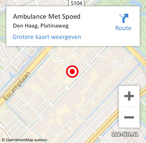 Locatie op kaart van de 112 melding: Ambulance Met Spoed Naar Den Haag, Platinaweg op 23 oktober 2017 18:01