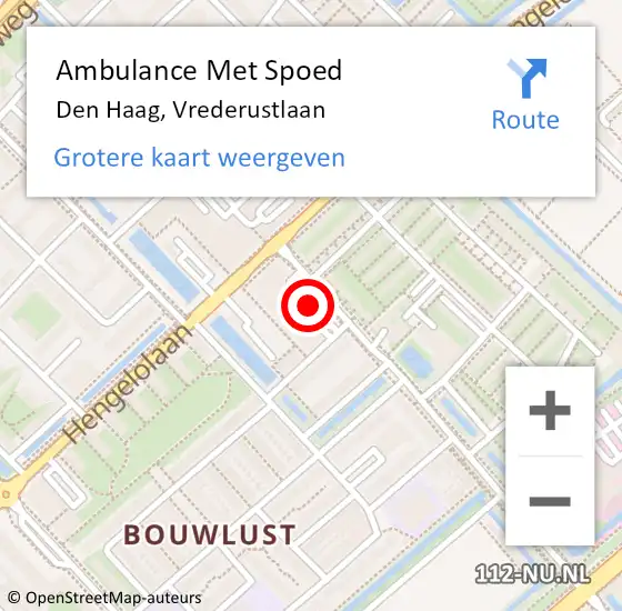 Locatie op kaart van de 112 melding: Ambulance Met Spoed Naar Den Haag, Vrederustlaan op 23 oktober 2017 18:15
