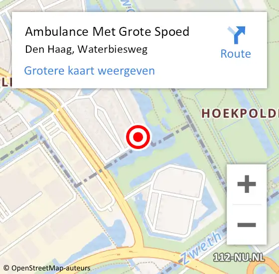 Locatie op kaart van de 112 melding: Ambulance Met Grote Spoed Naar Den Haag, Waterbiesweg op 23 oktober 2017 18:34