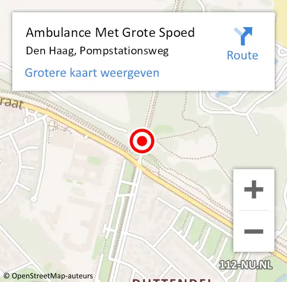Locatie op kaart van de 112 melding: Ambulance Met Grote Spoed Naar Den Haag, Pompstationsweg op 23 oktober 2017 19:57