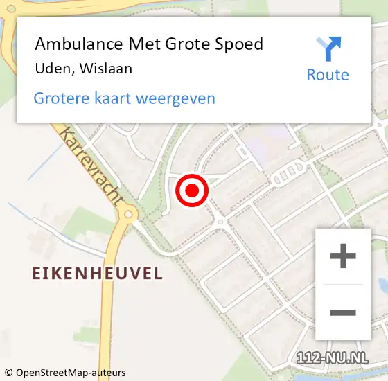Locatie op kaart van de 112 melding: Ambulance Met Grote Spoed Naar Uden, Wislaan op 23 oktober 2017 21:57