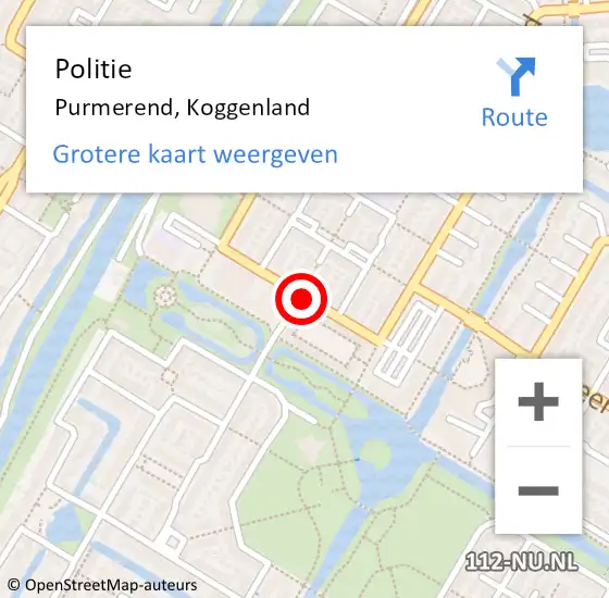 Locatie op kaart van de 112 melding: Politie Purmerend, Koggenland op 24 oktober 2017 02:58