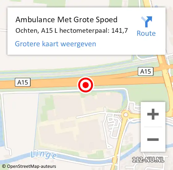 Locatie op kaart van de 112 melding: Ambulance Met Grote Spoed Naar Ochten, A15 L hectometerpaal: 141,7 op 24 oktober 2017 03:31