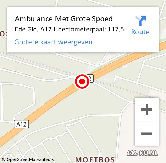 Locatie op kaart van de 112 melding: Ambulance Met Grote Spoed Naar Ede, A12 R hectometerpaal: 107,0 op 24 oktober 2017 04:46