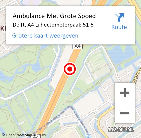 Locatie op kaart van de 112 melding: Ambulance Met Grote Spoed Naar Delft, A4 L hectometerpaal: 42,6 op 24 oktober 2017 06:14