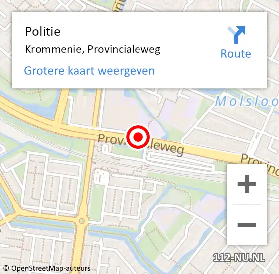 Locatie op kaart van de 112 melding: Politie Krommenie, Provincialeweg op 24 oktober 2017 06:19