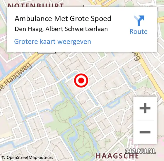 Locatie op kaart van de 112 melding: Ambulance Met Grote Spoed Naar Den Haag, Albert Schweitzerlaan op 24 oktober 2017 06:27