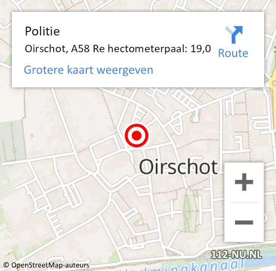 Locatie op kaart van de 112 melding: Politie Oirschot, A58 Li hectometerpaal: 15,8 op 24 oktober 2017 06:44