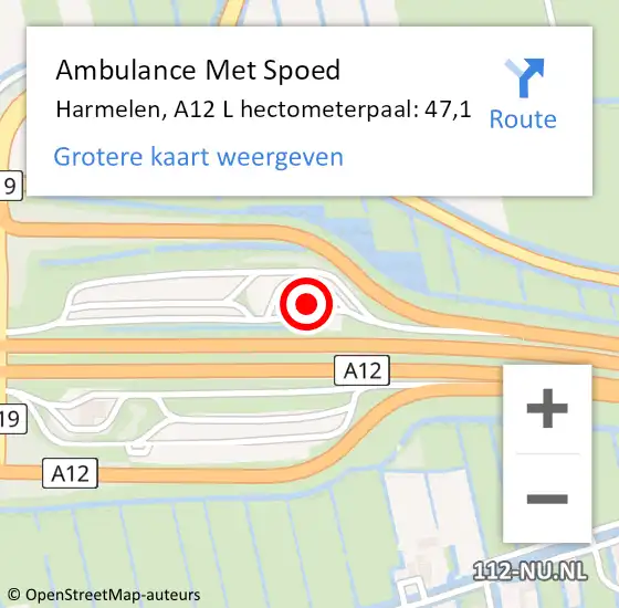 Locatie op kaart van de 112 melding: Ambulance Met Spoed Naar Harmelen, A12 L hectometerpaal: 47,1 op 24 oktober 2017 07:50