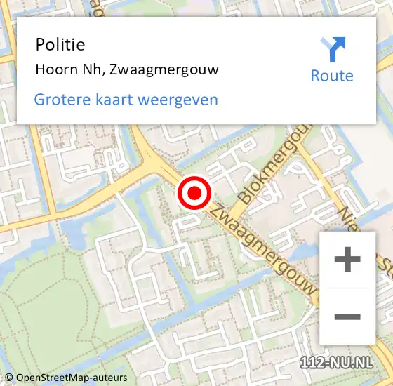 Locatie op kaart van de 112 melding: Politie Hoorn Nh, Zwaagmergouw op 24 oktober 2017 07:59