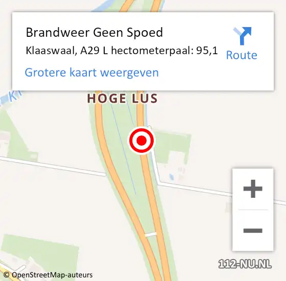 Locatie op kaart van de 112 melding: Brandweer Geen Spoed Naar Klaaswaal, A29 L hectometerpaal: 95,1 op 24 oktober 2017 09:04