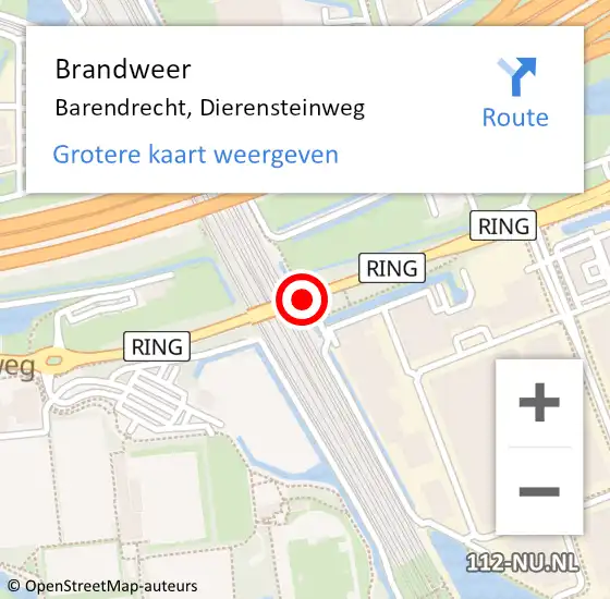 Locatie op kaart van de 112 melding: Brandweer Barendrecht, Dierensteinweg op 24 oktober 2017 09:25