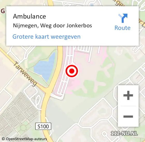 Locatie op kaart van de 112 melding: Ambulance Nijmegen, Weg door Jonkerbos op 24 oktober 2017 09:25