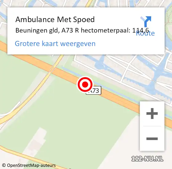 Locatie op kaart van de 112 melding: Ambulance Met Spoed Naar Beuningen gld, A73 R hectometerpaal: 114,6 op 24 oktober 2017 09:28