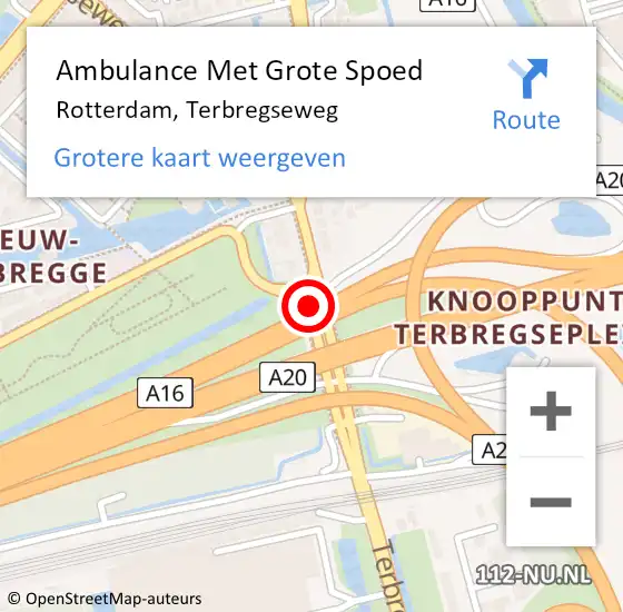Locatie op kaart van de 112 melding: Ambulance Met Grote Spoed Naar Rotterdam, Terbregseweg op 24 oktober 2017 20:10
