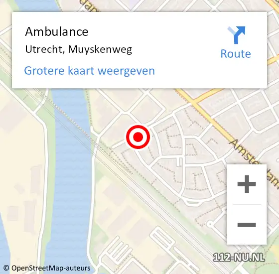 Locatie op kaart van de 112 melding: Ambulance Utrecht, Muyskenweg op 25 oktober 2017 14:39