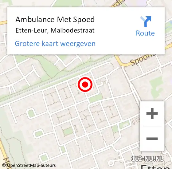 Locatie op kaart van de 112 melding: Ambulance Met Spoed Naar Etten-Leur, Malbodestraat op 25 oktober 2017 16:30