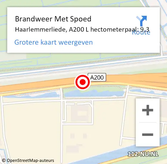 Locatie op kaart van de 112 melding: Brandweer Met Spoed Naar Haarlemmerliede, A200 L hectometerpaal: 9,3 op 25 oktober 2017 16:41