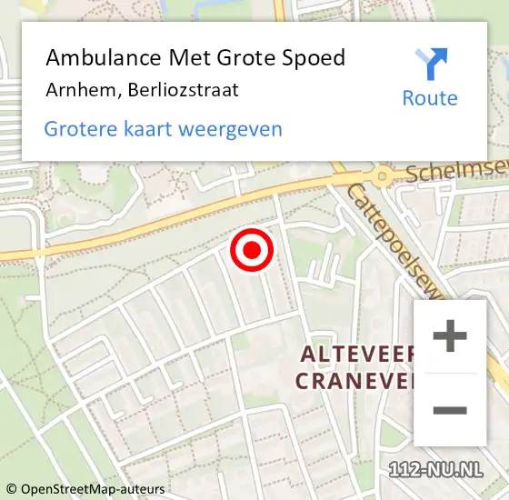 Locatie op kaart van de 112 melding: Ambulance Met Grote Spoed Naar Arnhem, Berliozstraat op 25 oktober 2017 17:17
