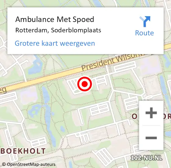Locatie op kaart van de 112 melding: Ambulance Met Spoed Naar Rotterdam, Soderblomplaats op 25 oktober 2017 19:18