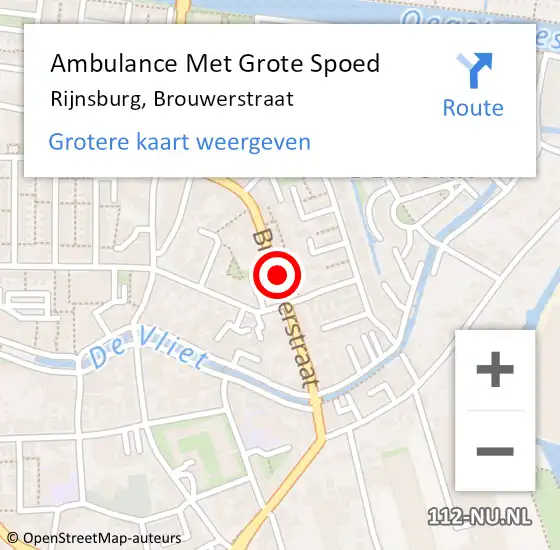 Locatie op kaart van de 112 melding: Ambulance Met Grote Spoed Naar Rijnsburg, Brouwerstraat op 25 oktober 2017 19:35