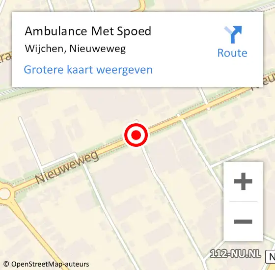 Locatie op kaart van de 112 melding: Ambulance Met Spoed Naar Wijchen, Nieuweweg op 26 oktober 2017 08:35