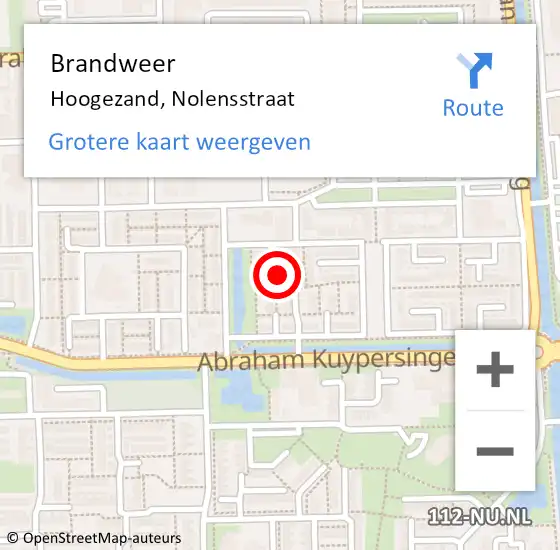 Locatie op kaart van de 112 melding: Brandweer Hoogezand, Nolensstraat op 26 oktober 2017 15:21
