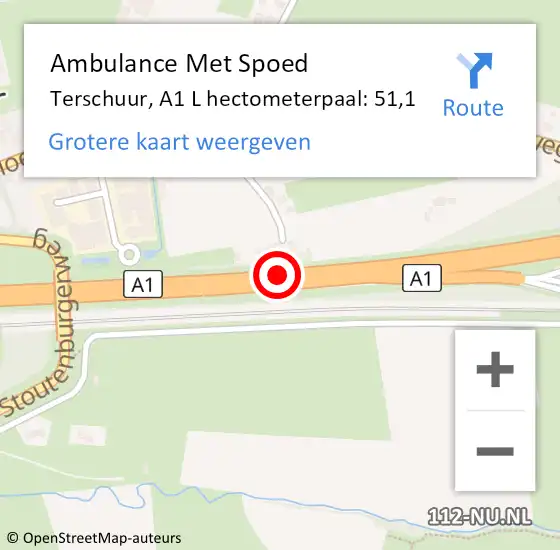 Locatie op kaart van de 112 melding: Ambulance Met Spoed Naar Terschuur, A1 L hectometerpaal: 51,1 op 26 oktober 2017 18:17