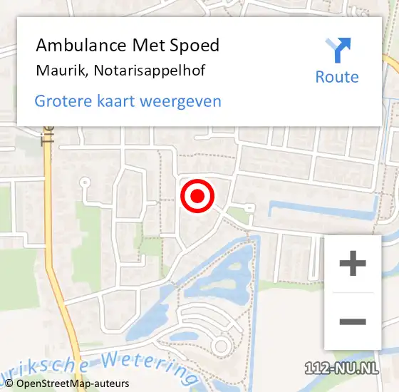 Locatie op kaart van de 112 melding: Ambulance Met Spoed Naar Maurik, Notarisappelhof op 27 oktober 2017 06:18