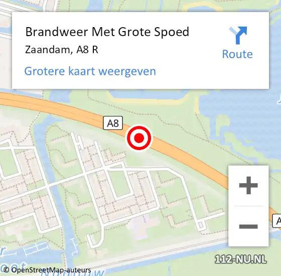 Locatie op kaart van de 112 melding: Brandweer Met Grote Spoed Naar Zaandam, A8 R op 27 oktober 2017 07:01