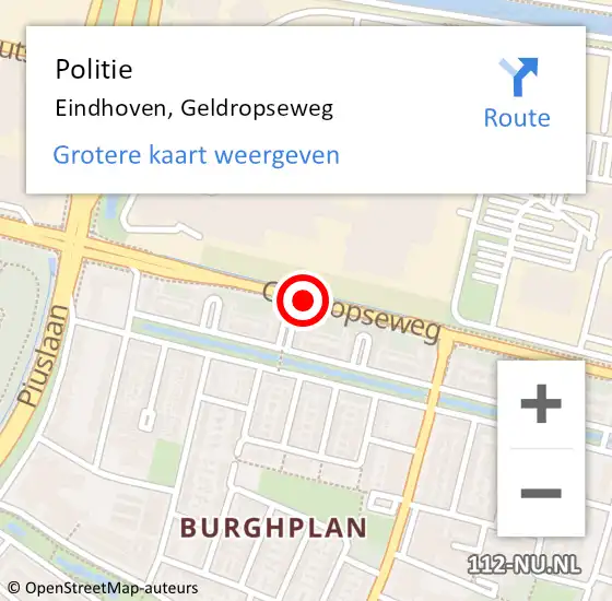 Locatie op kaart van de 112 melding: Politie Eindhoven, Geldropseweg op 27 oktober 2017 09:34
