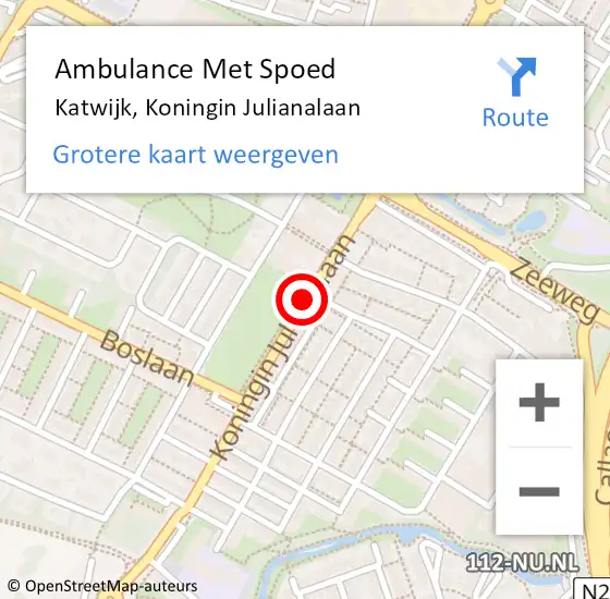 Locatie op kaart van de 112 melding: Ambulance Met Spoed Naar Katwijk, Koningin Julianalaan op 27 oktober 2017 10:06