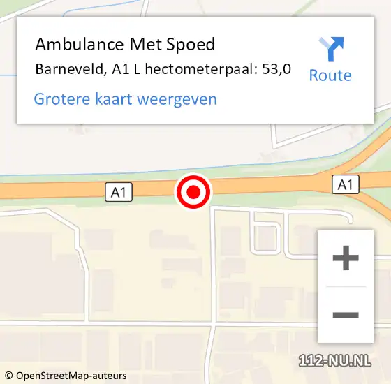 Locatie op kaart van de 112 melding: Ambulance Met Spoed Naar Barneveld, A1 L hectometerpaal: 53,0 op 27 oktober 2017 10:33