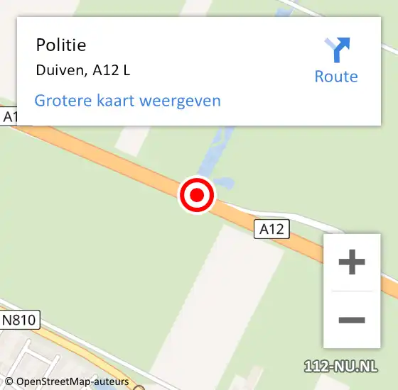 Locatie op kaart van de 112 melding: Politie Duiven, A12 L op 27 oktober 2017 10:52