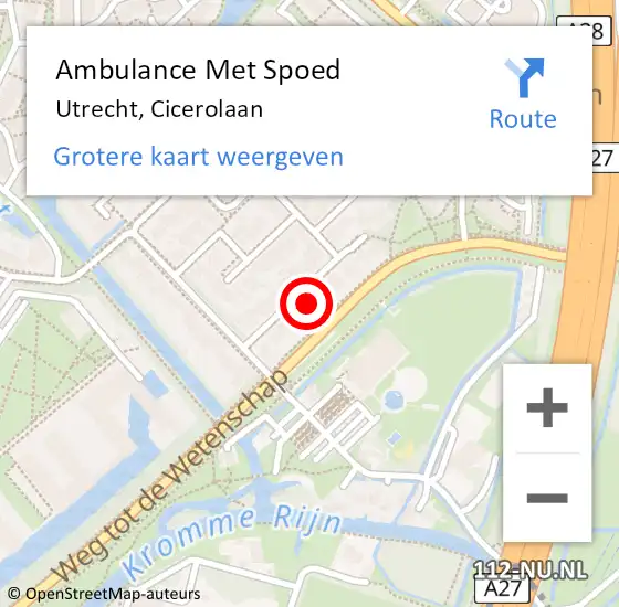 Locatie op kaart van de 112 melding: Ambulance Met Spoed Naar Utrecht, Cicerolaan op 27 oktober 2017 13:06