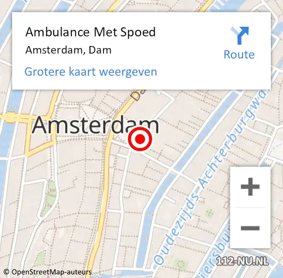 Locatie op kaart van de 112 melding: Ambulance Met Spoed Naar Amsterdam, Dam op 27 oktober 2017 15:36