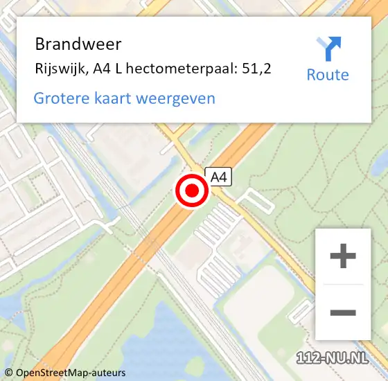 Locatie op kaart van de 112 melding: Brandweer Rijswijk, A4 L hectometerpaal: 51,2 op 27 oktober 2017 16:56