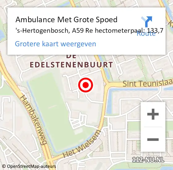 Locatie op kaart van de 112 melding: Ambulance Met Grote Spoed Naar 's-Hertogenbosch, A59 Re hectometerpaal: 133,7 op 27 oktober 2017 19:14