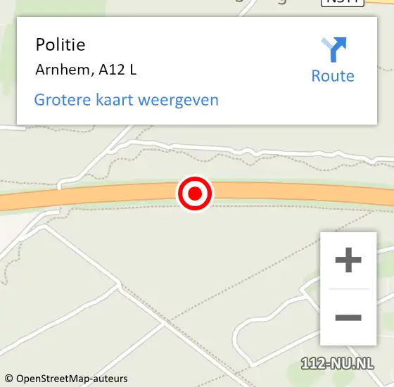 Locatie op kaart van de 112 melding: Politie Arnhem, A12 R op 27 oktober 2017 23:21