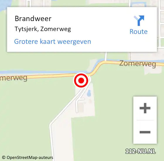 Locatie op kaart van de 112 melding: Brandweer Tytsjerk, Zomerweg op 28 oktober 2017 05:28