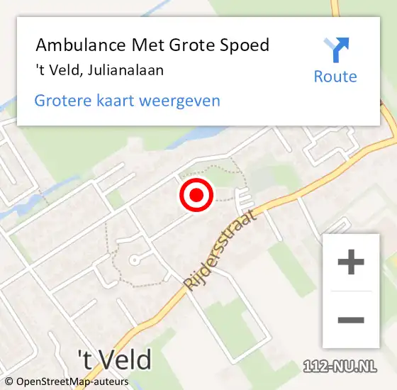Locatie op kaart van de 112 melding: Ambulance Met Grote Spoed Naar 't Veld, Julianalaan op 28 oktober 2017 07:08