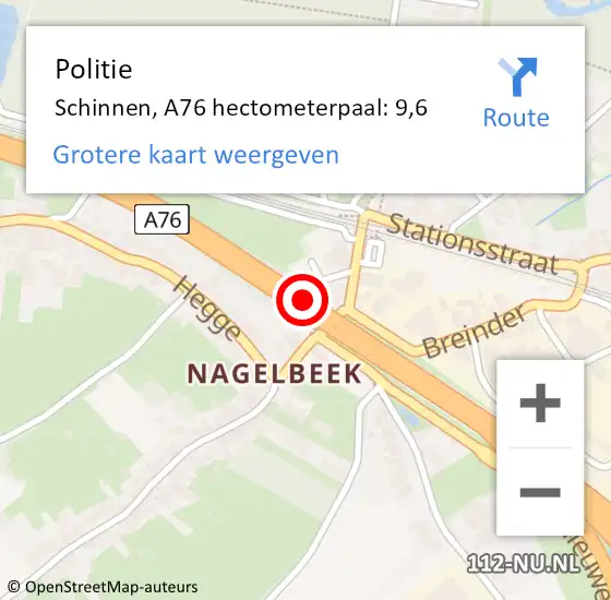 Locatie op kaart van de 112 melding: Politie Schinnen, A76 R hectometerpaal: 9,6 op 28 oktober 2017 08:56