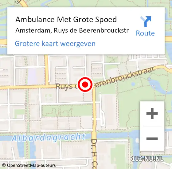 Locatie op kaart van de 112 melding: Ambulance Met Grote Spoed Naar Amsterdam, Ruys De Beerenbrouckstraat op 28 oktober 2017 14:33